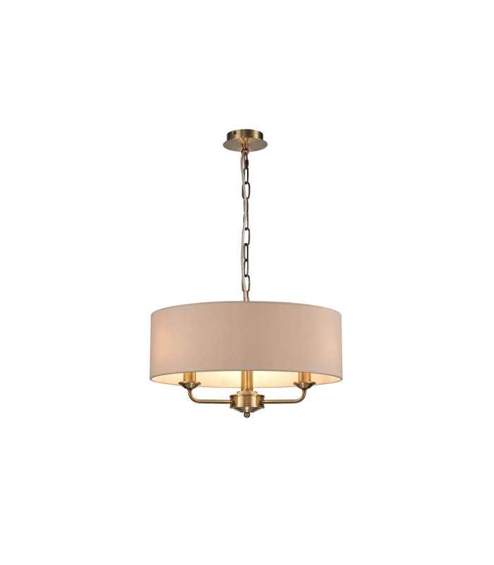 Banyan 3 Light Multi Arm Pendant E14 Antique Brass With 45cm x 15cm Dual Faux Silk Shade Nude Beige/Moonlight-1