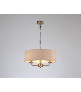 Banyan 3 Light Multi Arm Pendant E14 Antique Brass With 45cm x 15cm Dual Faux Silk Shade Nude Beige/Moonlight-2