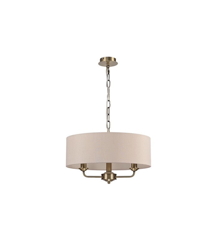 Banyan 3 Light Multi Arm Pendant E14 Antique Brass With 45cm x 15cm Dual Faux Silk Shade Nude Beige/Moonlight-4