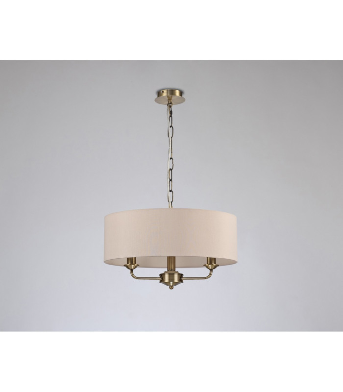 Banyan 3 Light Multi Arm Pendant E14 Antique Brass With 45cm x 15cm Dual Faux Silk Shade Nude Beige/Moonlight-11