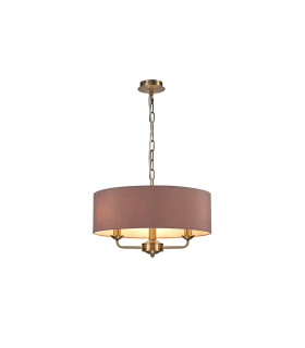 Banyan 3 Light Multi Arm Pendant E14 Antique Brass With 45cm x 15cm Dual Faux Silk Shade Taupe/Halo Gold-1
