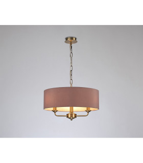 Banyan 3 Light Multi Arm Pendant E14 Antique Brass With 45cm x 15cm Dual Faux Silk Shade Taupe/Halo Gold-2