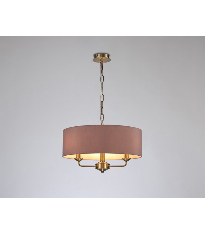 Banyan 3 Light Multi Arm Pendant E14 Antique Brass With 45cm x 15cm Dual Faux Silk Shade Taupe/Halo Gold-2