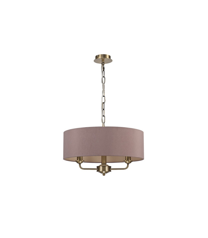 Banyan 3 Light Multi Arm Pendant E14 Antique Brass With 45cm x 15cm Dual Faux Silk Shade Taupe/Halo Gold-4
