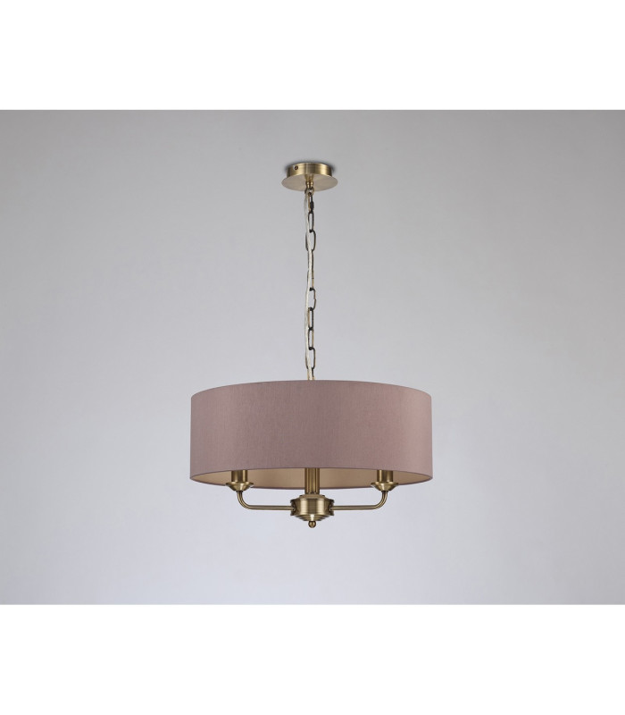 Banyan 3 Light Multi Arm Pendant E14 Antique Brass With 45cm x 15cm Dual Faux Silk Shade Taupe/Halo Gold-11