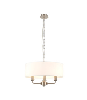 Banyan 3 Light Multi Arm Pendant E14 Satin Nickel With 45cm x 15cm Faux Silk Shade White-1