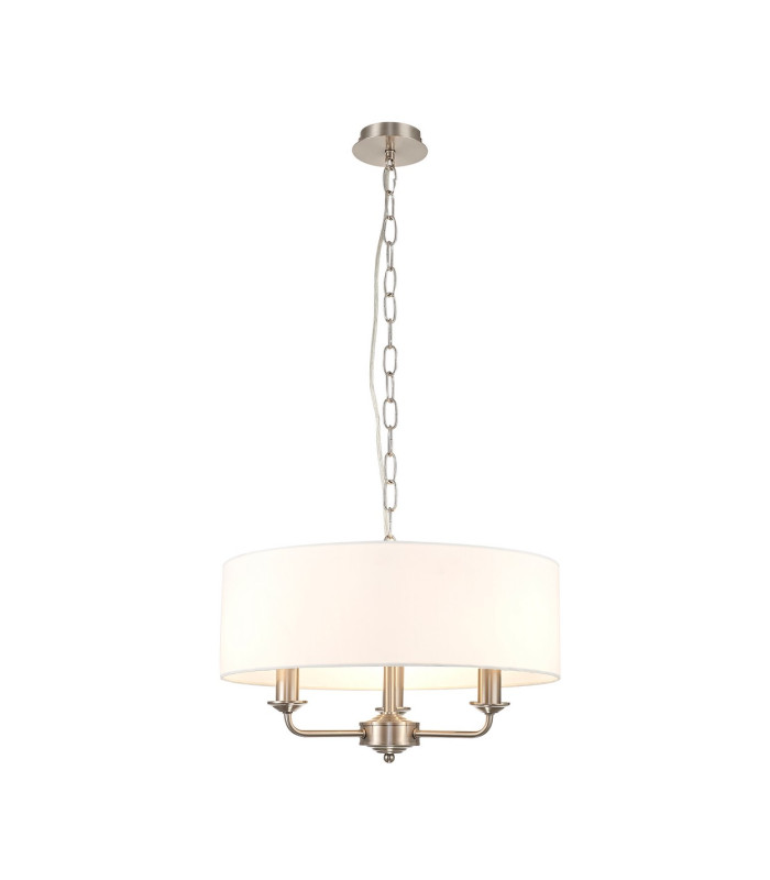 Banyan 3 Light Multi Arm Pendant E14 Satin Nickel With 45cm x 15cm Faux Silk Shade White-1