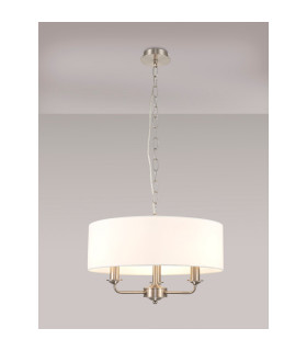 Banyan 3 Light Multi Arm Pendant E14 Satin Nickel With 45cm x 15cm Faux Silk Shade White-2