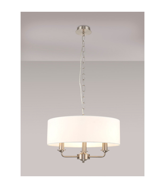 Banyan 3 Light Multi Arm Pendant E14 Satin Nickel With 45cm x 15cm Faux Silk Shade White-2