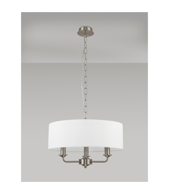 Banyan 3 Light Multi Arm Pendant E14 Satin Nickel With 45cm x 15cm Faux Silk Shade White-11