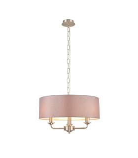 Banyan 3 Light Multi Arm Pendant E14 Satin Nickel With 45cm x 15cm Faux Silk Shade Grey-1