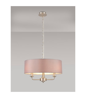 Banyan 3 Light Multi Arm Pendant E14 Satin Nickel With 45cm x 15cm Faux Silk Shade Grey-2