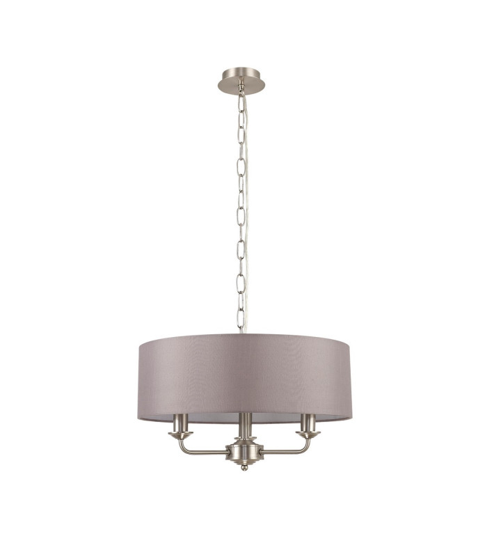 Banyan 3 Light Multi Arm Pendant E14 Satin Nickel With 45cm x 15cm Faux Silk Shade Grey-4