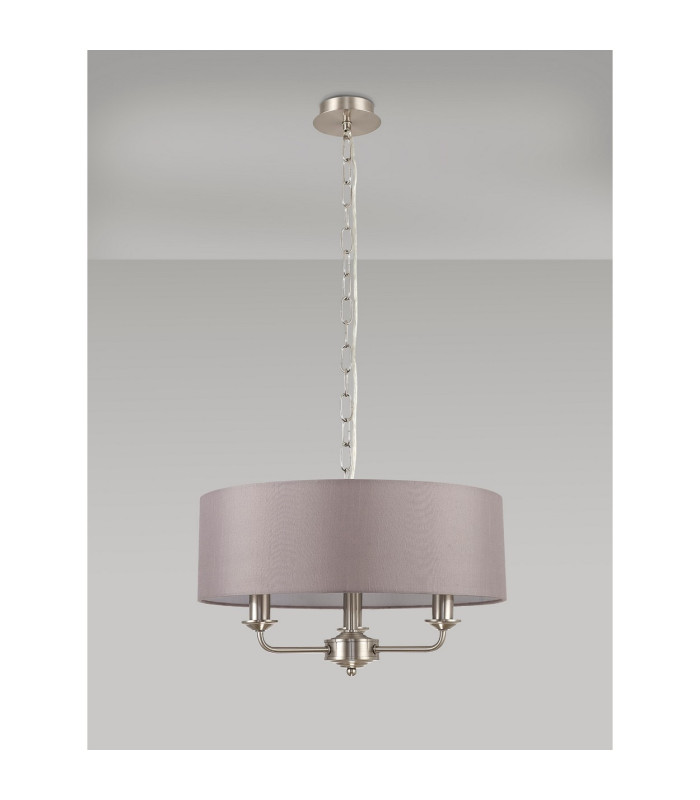 Banyan 3 Light Multi Arm Pendant E14 Satin Nickel With 45cm x 15cm Faux Silk Shade Grey-11