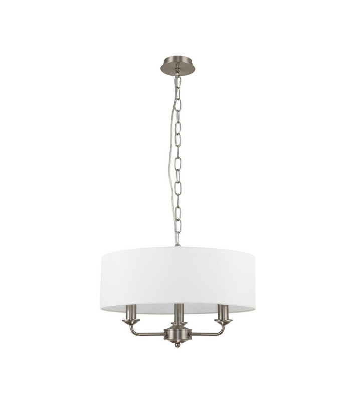 Banyan 3 Light Multi Arm Pendant E14 Satin Nickel With 45cm x 15cm Faux Silk Shade White-4