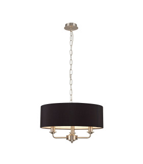 Banyan 3 Light Multi Arm Pendant E14 Satin Nickel With 45cm x 15cm Faux Silk Shade Black-1