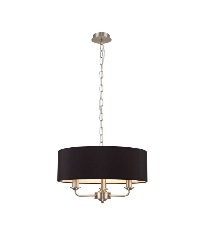 Banyan 3 Light Multi Arm Pendant E14 Satin Nickel With 45cm x 15cm Faux Silk Shade Black-1