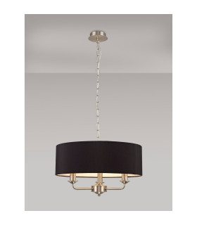 Banyan 3 Light Multi Arm Pendant E14 Satin Nickel With 45cm x 15cm Faux Silk Shade Black-2