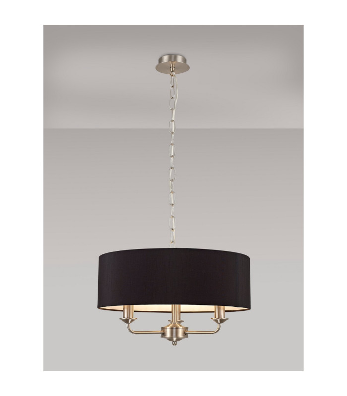Banyan 3 Light Multi Arm Pendant E14 Satin Nickel With 45cm x 15cm Faux Silk Shade Black-2