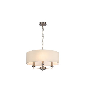 Banyan 3 Light Multi Arm Pendant E14 Satin Nickel With 45cm x 15cm Faux Silk Shade Ivory Pearl/White Laminate-1