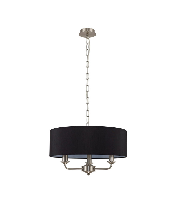 Banyan 3 Light Multi Arm Pendant E14 Satin Nickel With 45cm x 15cm Faux Silk Shade Black-4
