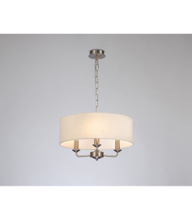 Banyan 3 Light Multi Arm Pendant E14 Satin Nickel With 45cm x 15cm Faux Silk Shade Ivory Pearl/White Laminate-2