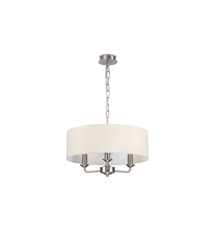Banyan 3 Light Multi Arm Pendant E14 Satin Nickel With 45cm x 15cm Faux Silk Shade Ivory Pearl/White Laminate-4