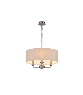 Banyan 3 Light Multi Arm Pendant E14 Satin Nickel With 45cm x 15cm Dual Faux Silk Shade Nude Beige/Moonlight-1