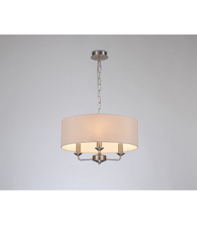 Banyan 3 Light Multi Arm Pendant E14 Satin Nickel With 45cm x 15cm Dual Faux Silk Shade Nude Beige/Moonlight-2