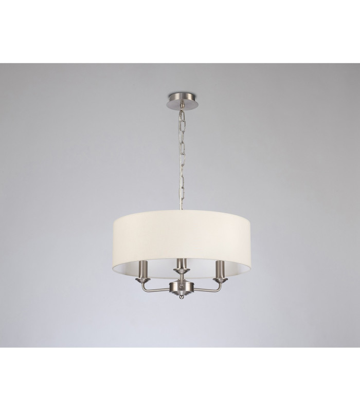 Banyan 3 Light Multi Arm Pendant E14 Satin Nickel With 45cm x 15cm Faux Silk Shade Ivory Pearl/White Laminate-11