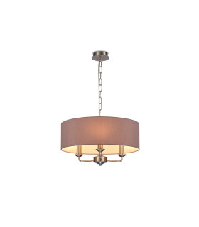 Banyan 3 Light Multi Arm Pendant E14 Satin Nickel With 45cm x 15cm Dual Faux Silk Shade Taupe/Halo Gold-1