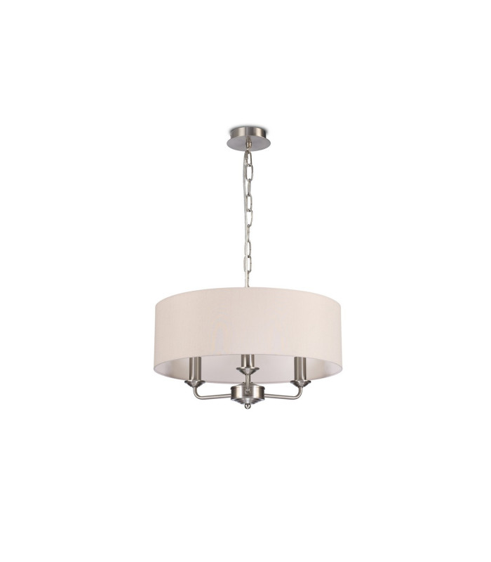 Banyan 3 Light Multi Arm Pendant E14 Satin Nickel With 45cm x 15cm Dual Faux Silk Shade Nude Beige/Moonlight-4