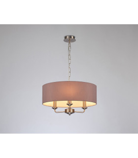 Banyan 3 Light Multi Arm Pendant E14 Satin Nickel With 45cm x 15cm Dual Faux Silk Shade Taupe/Halo Gold-2