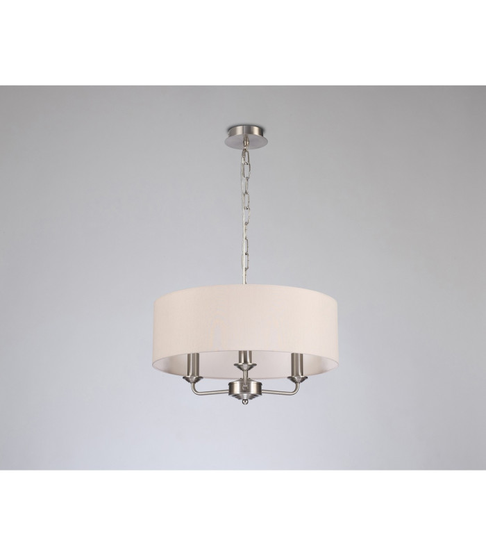 Banyan 3 Light Multi Arm Pendant E14 Satin Nickel With 45cm x 15cm Dual Faux Silk Shade Nude Beige/Moonlight-11