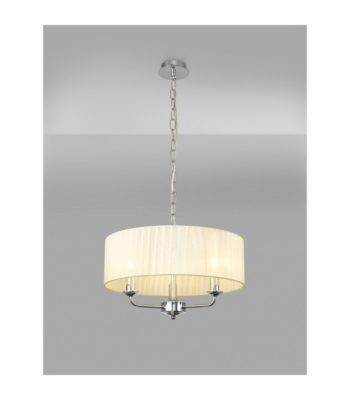 Banyan 3 Light Multi Arm Pendant With 45cm x 15cm Organza Shade Polished Chrome/Cream-2