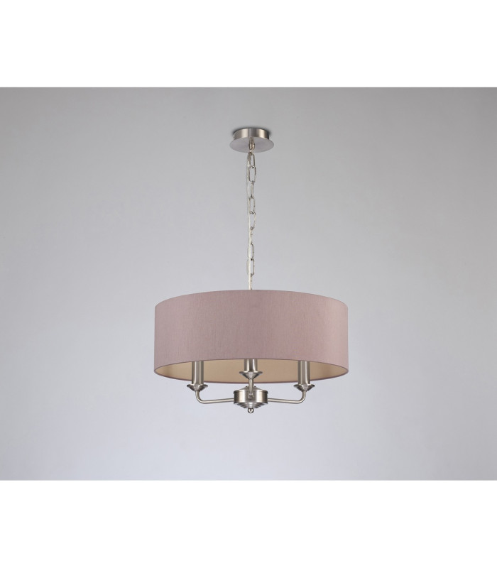 Banyan 3 Light Multi Arm Pendant E14 Satin Nickel With 45cm x 15cm Dual Faux Silk Shade Taupe/Halo Gold-11