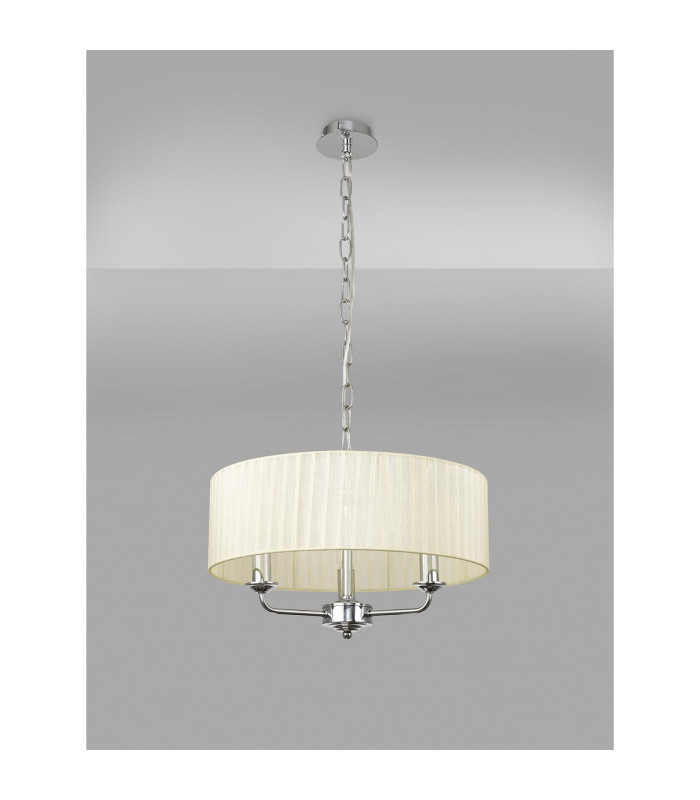 Banyan 3 Light Multi Arm Pendant With 45cm x 15cm Organza Shade Polished Chrome/Cream-11