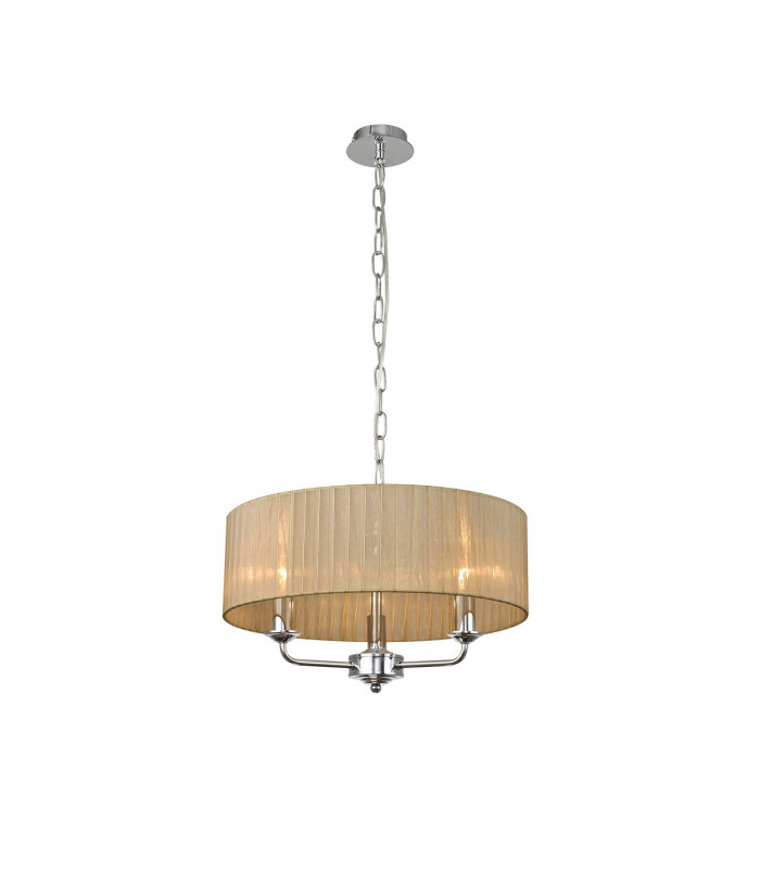 Banyan 3 Light Multi Arm Pendant With 45cm x 15cm Organza Shade Polished Chrome/Soft Bronze-1
