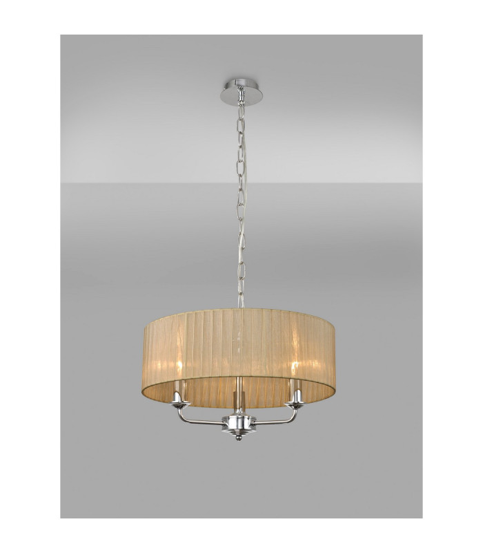 Banyan 3 Light Multi Arm Pendant With 45cm x 15cm Organza Shade Polished Chrome/Soft Bronze-2