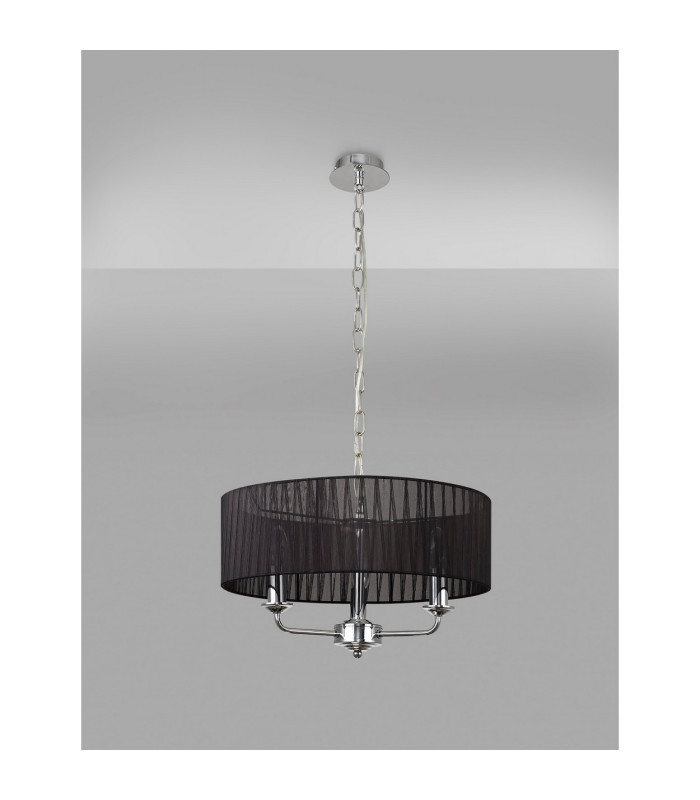 Banyan 3 Light Multi Arm Pendant With 45cm x 15cm Organza Shade Polished Chrome/Black-11