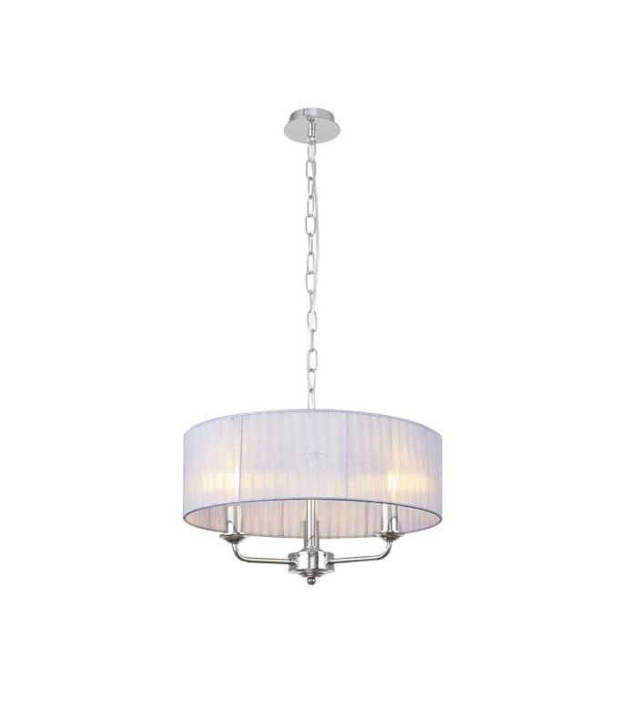 Banyan 3 Light Multi Arm Pendant With 45cm x 15cm Organza Shade Polished Chrome/Grey-1