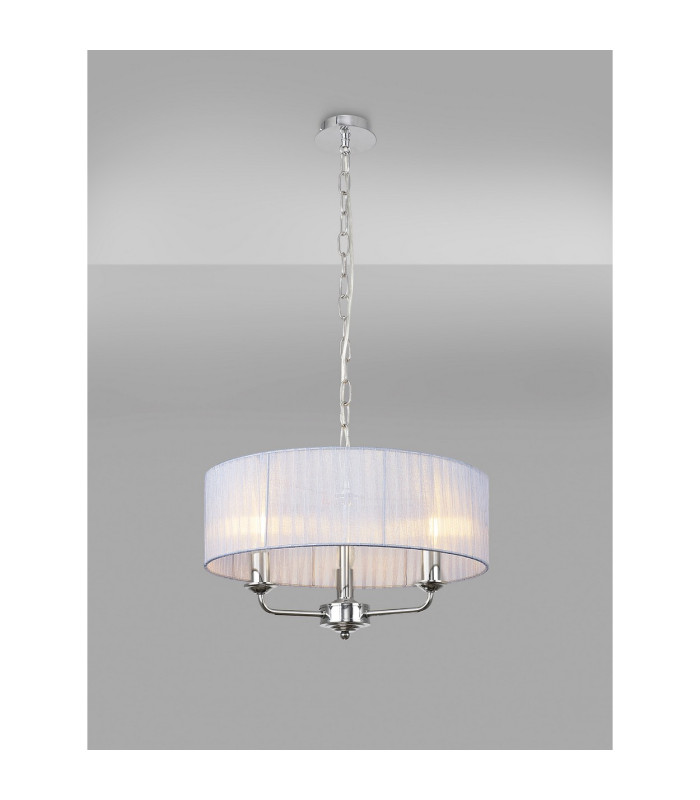 Banyan 3 Light Multi Arm Pendant With 45cm x 15cm Organza Shade Polished Chrome/Grey-2