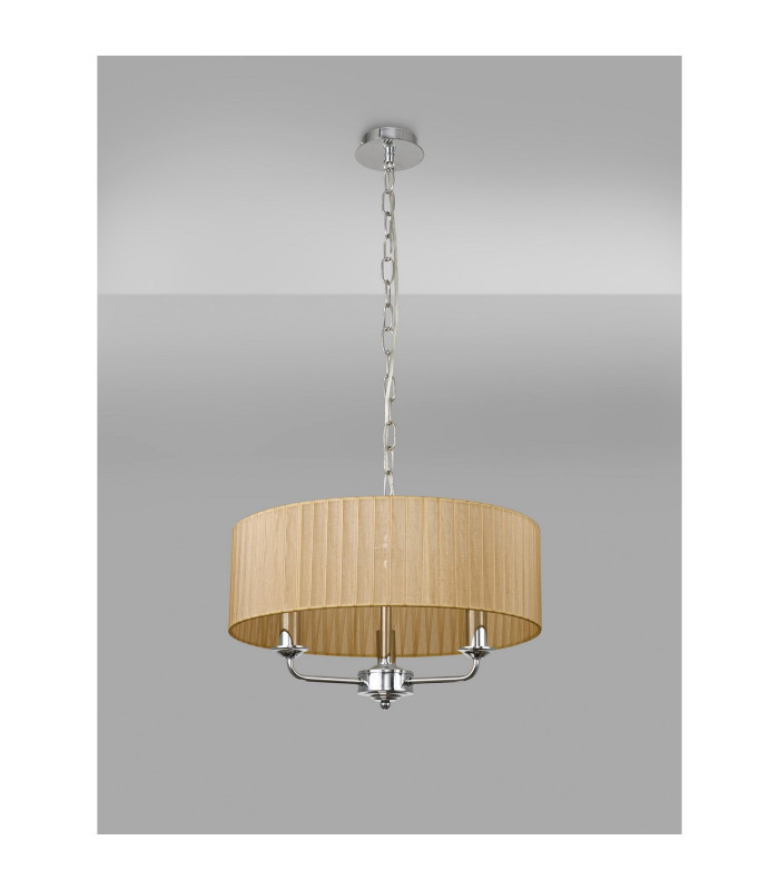 Banyan 3 Light Multi Arm Pendant With 45cm x 15cm Organza Shade Polished Chrome/Soft Bronze-11