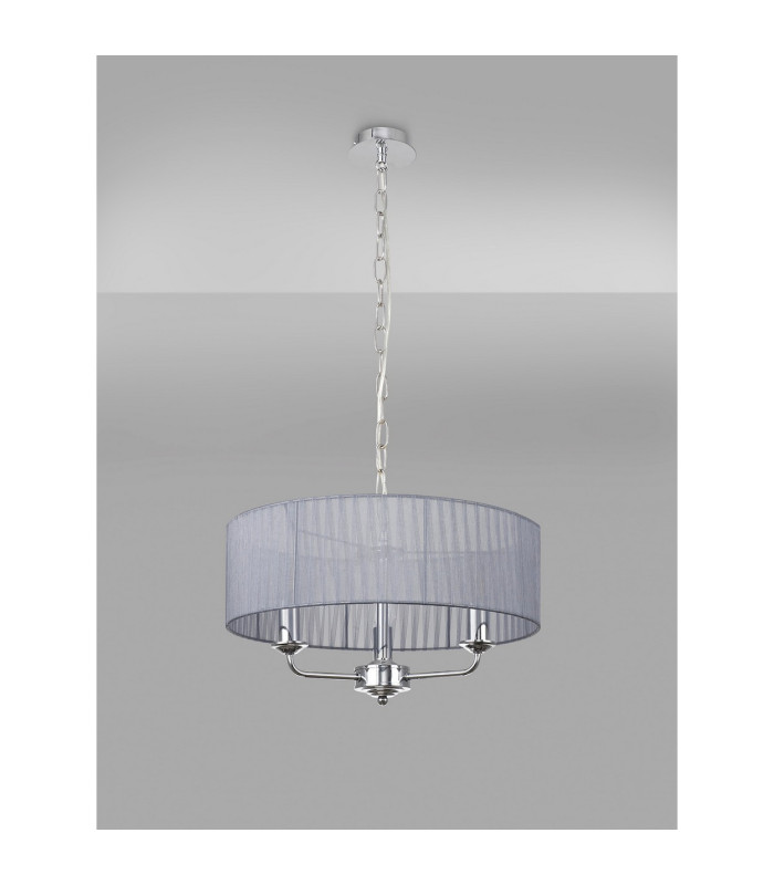 Banyan 3 Light Multi Arm Pendant With 45cm x 15cm Organza Shade Polished Chrome/Grey-11