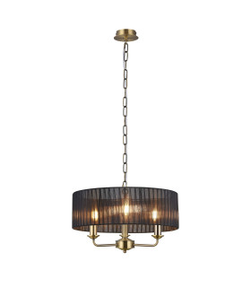 Banyan 3 Light Multi Arm Pendant With 45cm x 15cm Organza Shade Antique Brass/Black-1