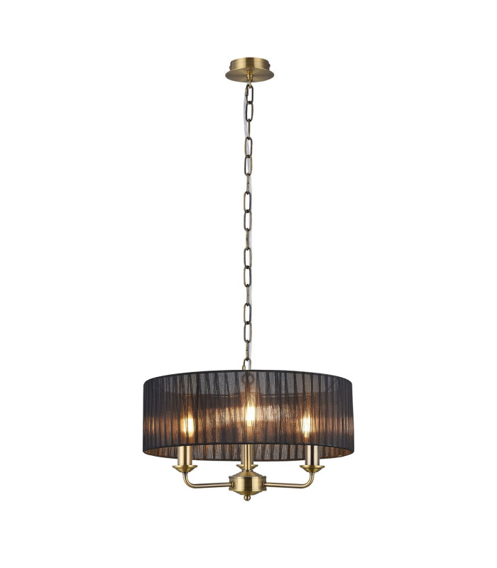 Banyan 3 Light Multi Arm Pendant With 45cm x 15cm Organza Shade Antique Brass/Black-1