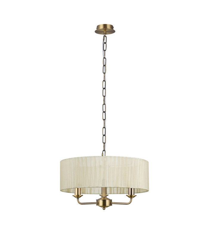 Banyan 3 Light Multi Arm Pendant With 45cm x 15cm Organza Shade Antique Brass/Cream-4