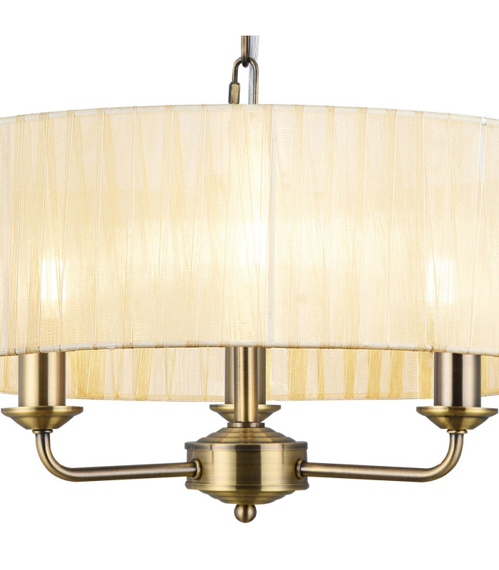 Banyan 3 Light Multi Arm Pendant With 45cm x 15cm Organza Shade Antique Brass/Cream-6