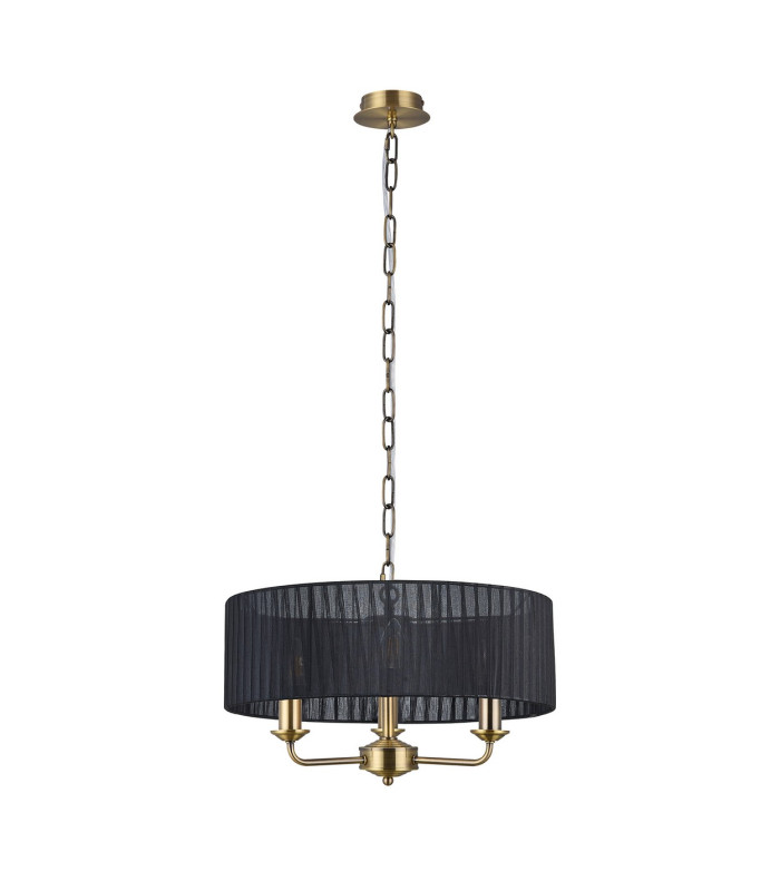 Banyan 3 Light Multi Arm Pendant With 45cm x 15cm Organza Shade Antique Brass/Black-4