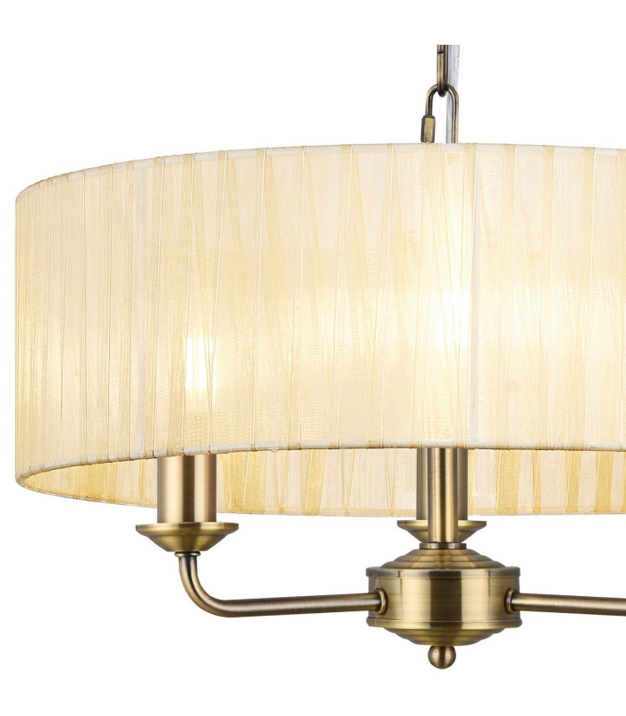 Banyan 3 Light Multi Arm Pendant With 45cm x 15cm Organza Shade Antique Brass/Cream-7